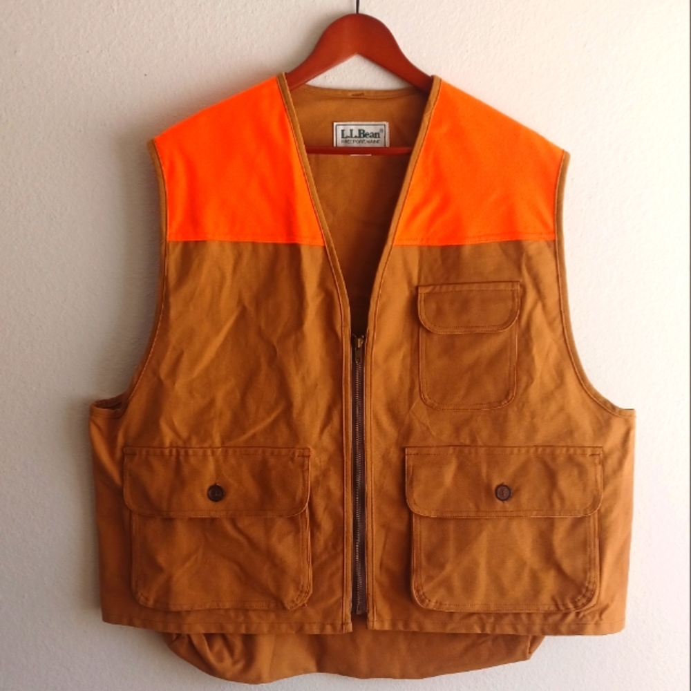 Vintage L.L. Bean Shooting Hunting Blaze Orange Heavy Canvas Vest